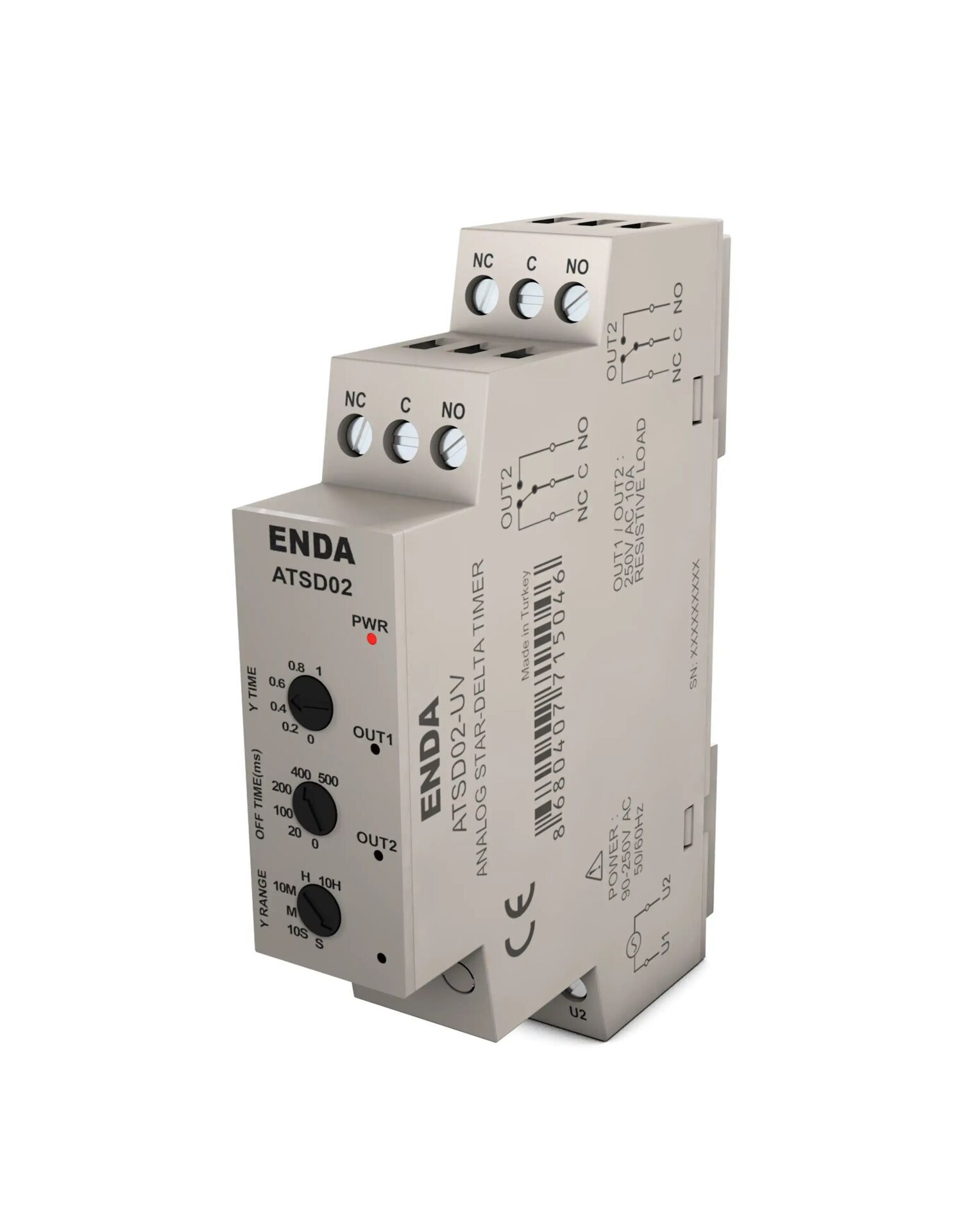 Enda ATSD02-LV 24VDC/24VAC Ray Tipi Analog Yıldız-Üçgen Zaman Rölesi
