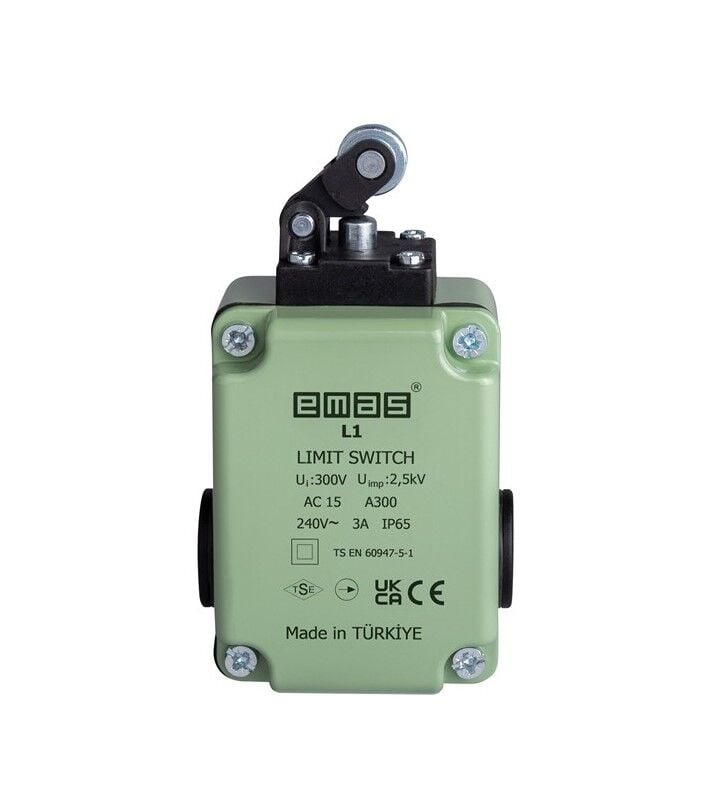 Emas L1K13MİM311 L1 Metal Gövde 14 mm Metal Makaralı Manivela 1NO+1NC Sınır Şalter