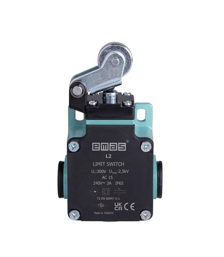 Emas L2K13MİM211 L2 Metal Gövde 22 mm Metal Makaralı Manivela 1NO+1NC Sınır Şalter