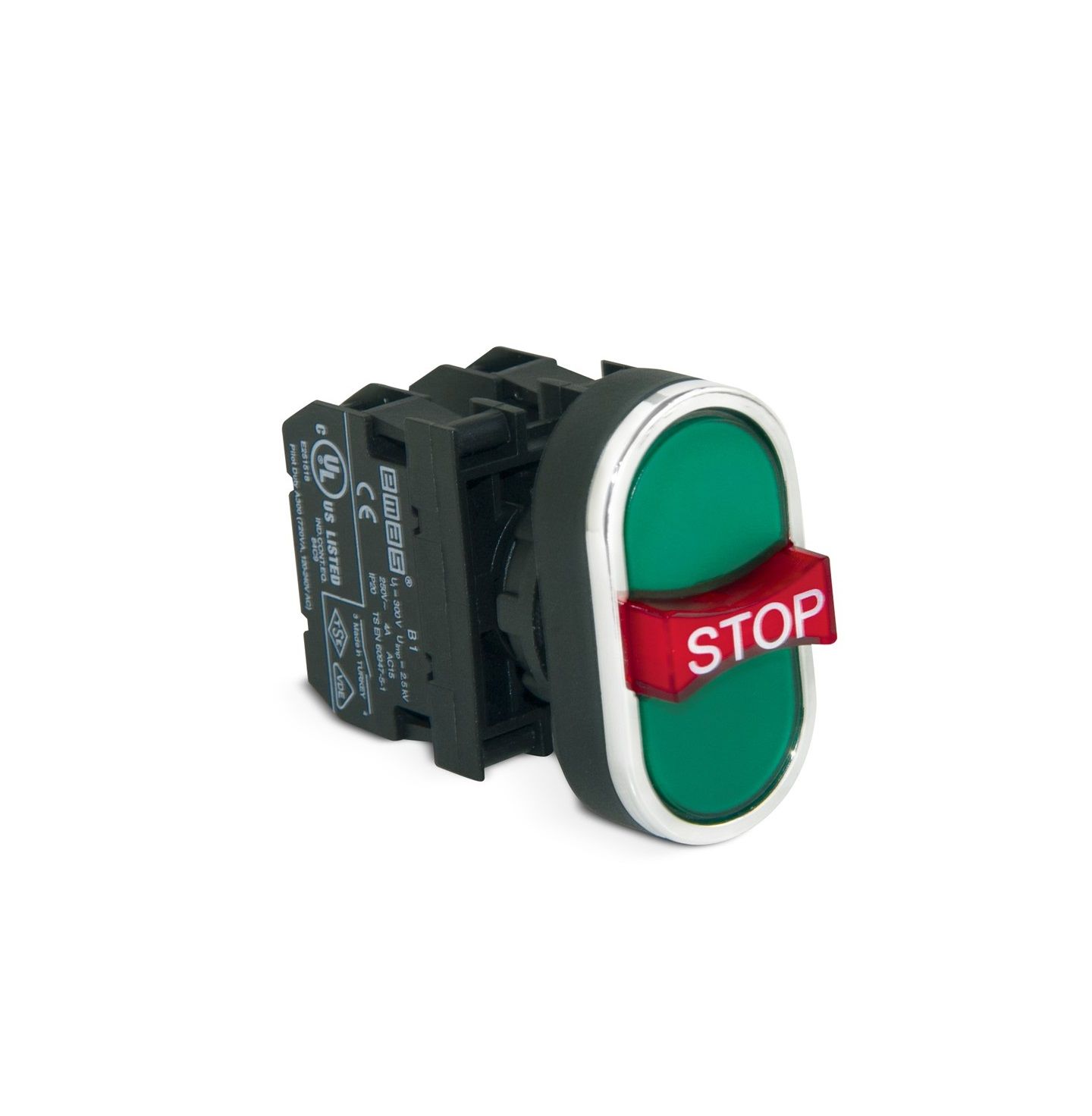 Emas B121B30YY 22mm Çıkık Kafa Plastik Yaylı Üçlü Buton 1NO+1NC+1NO Yeşil-Kırmızı-Yeşil