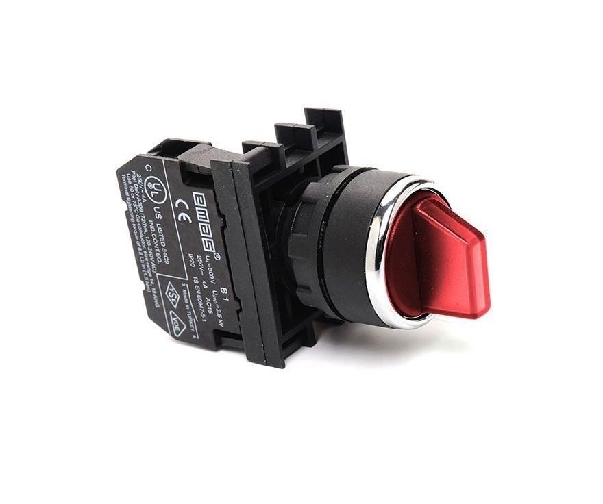 Emas B100SL21K 22mm Plastik 0-1 Yaylı Mandal Buton 1NO Kırmızı