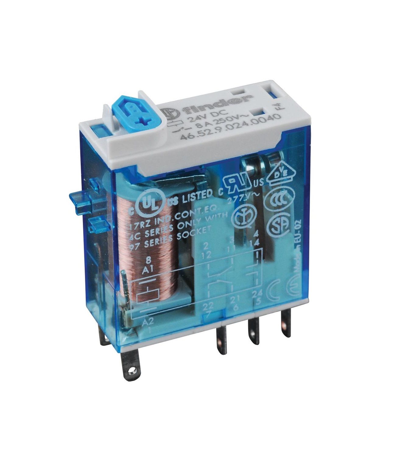 Finder 46.52.9.024.0040 24VDC 8A Çift Kontak Röle