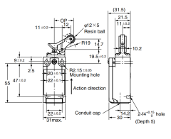 CNTD C4N-4172 IP67 Dar Gövde Doğrusal Pimli Ters Kol Makaralı Limit Switch