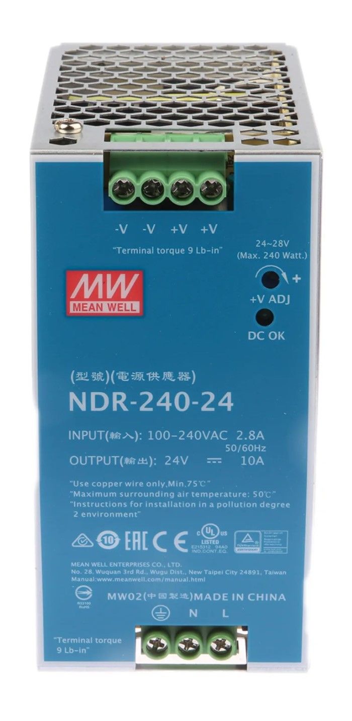 Mean Well NDR-240-24 24VDC 10A Ray Tipi Güç Kaynağı