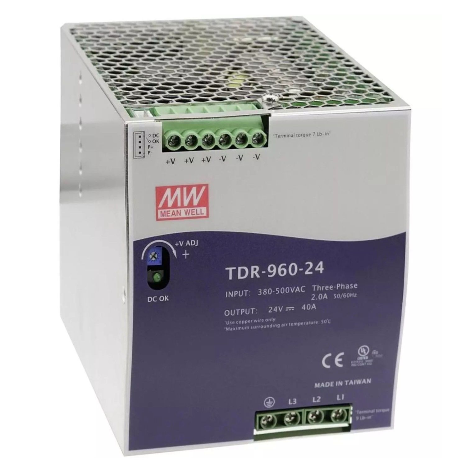 Mean Well TDR-960-24 24VDC 40A Ray Tipi Trifaze Güç Kaynağı