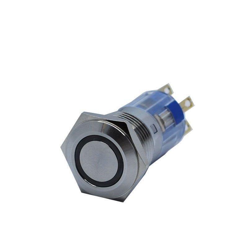 Butto J16-272-E-RD IP67 16mm Düz Kafa Metal Yaylı Buton Işıklı 6-24VDC Kırmızı
