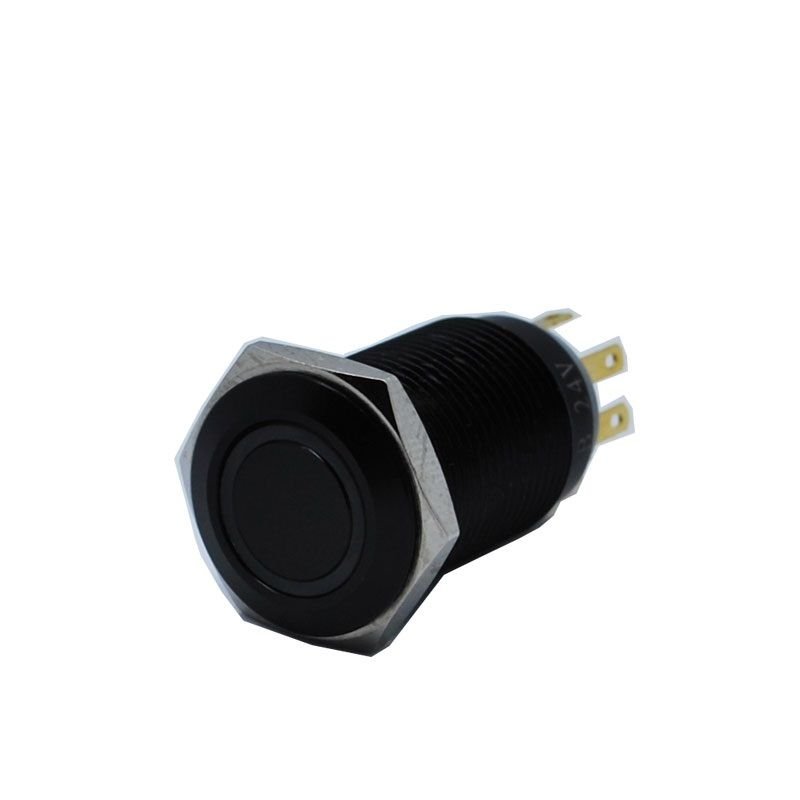 Butto J16-272-AK-GD IP67 16mm Düz Kafa Metal Siyah Gövde Yaylı Buton Işıklı 6-24VDC Yeşil