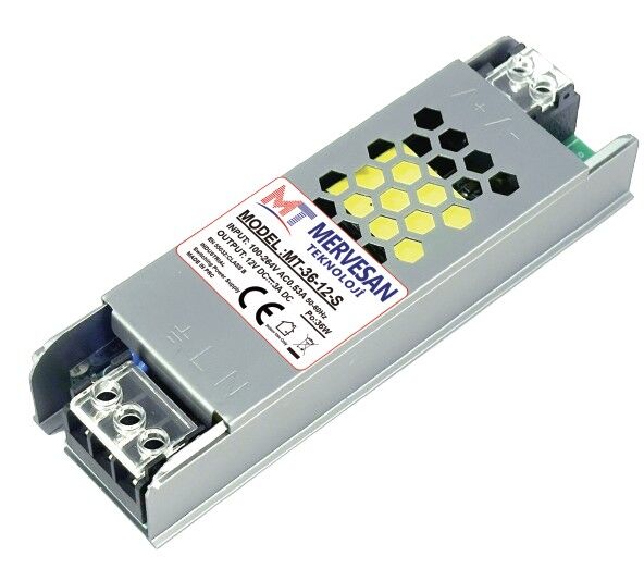Mervesan MT-36-12-S 12VDC 3A Slim Metal Kasa Güç Kaynağı