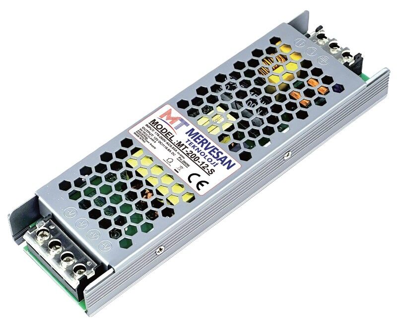 Mervesan MT-200-12-S 12VDC 16,5A Slim Metal Kasa Güç Kaynağı