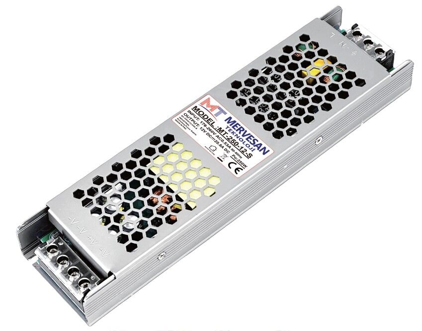Mervesan MT-250-12-S 12VDC 20A Slim Metal Kasa Güç Kaynağı