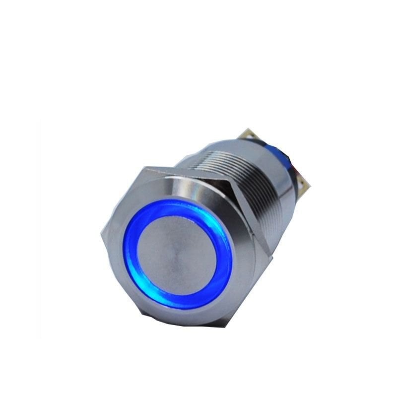 Butto J19-272-BD IP67 19mm Düz Kafa Metal Yaylı Buton Işıklı 6-24VDC Mavi
