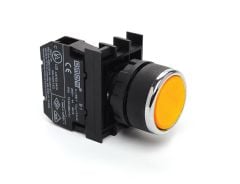 Emas B100DS 22mm Düz Kafa Plastik Yaylı Buton 1NO Sarı