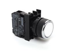 Emas B100DB 22mm Düz Kafa Plastik Yaylı Buton 1NO Beyaz