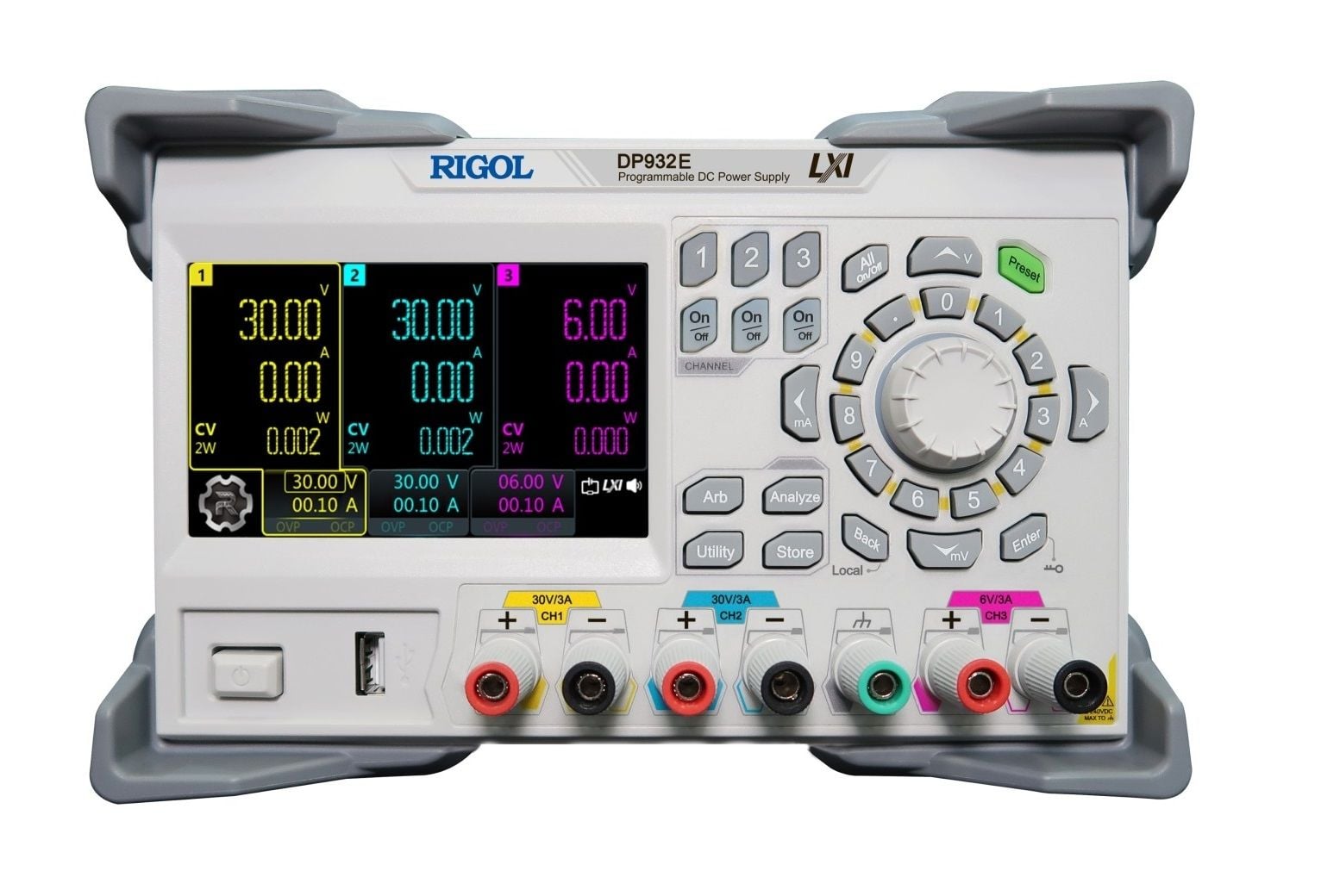 Rigol DP932E 198W 30V 3A/6V 3A Üç İzole Çıkışlı Programlanabilir DC Güç Kaynağı