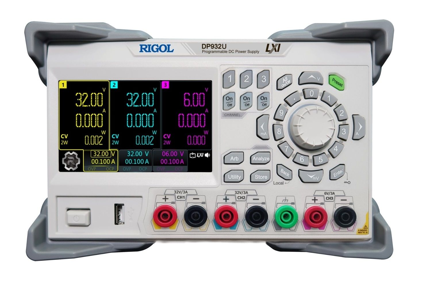 Rigol DP932U 210W 32V-3A/6V 3A Üç İzole Çıkışlı Programlanabilir DC Güç Kaynağı