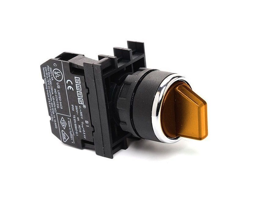 Emas B100SL21S 22mm Plastik 0-1 Yaylı Mandal Buton 1NO Sarı