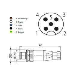 BNB-M1205MS-PG7 M12 5 Pin Düz Erkek Sensör Soketi