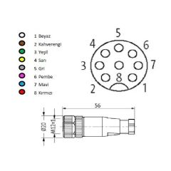 BNB-M1208FS M12 8 Pin Düz Dişi Sensör Soketi