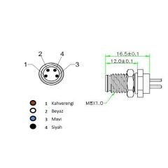 BNB-M0804M-P M8 4 Pin Erkek Panel ve Kart Tipi Konnektör