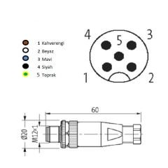 BNB-M1205MS-SH M12 5 Pin Düz Erkek Metal Sensör Soketi